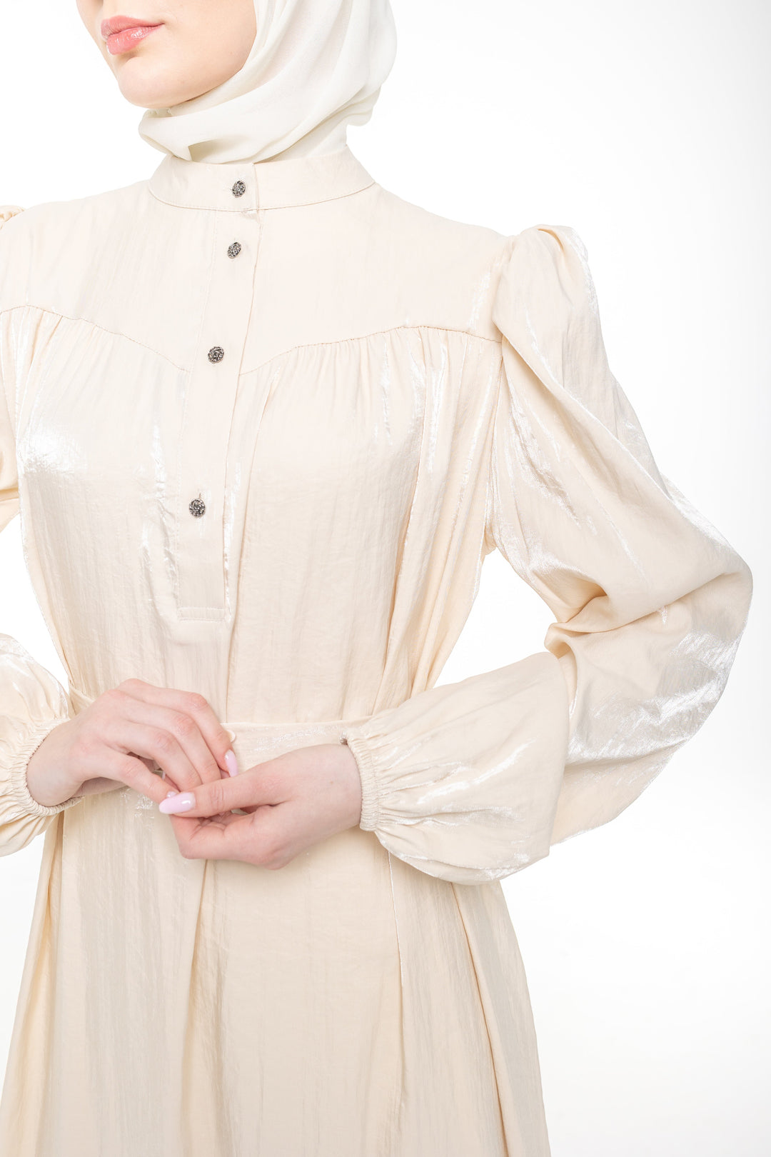 Soraya Modest Ruffle Hem Dress  | Champagne Beige