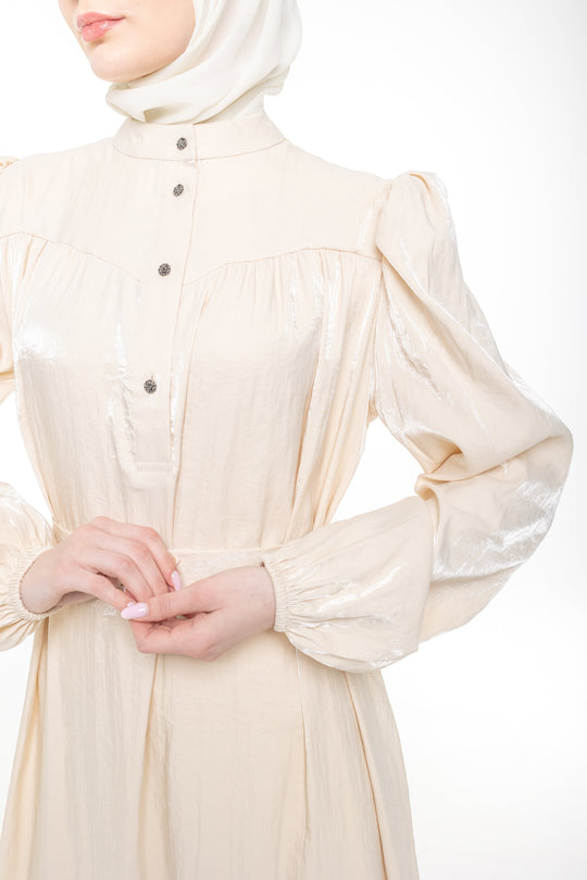 Soraya Modest Ruffle Hem Dress  | Champagne Beige