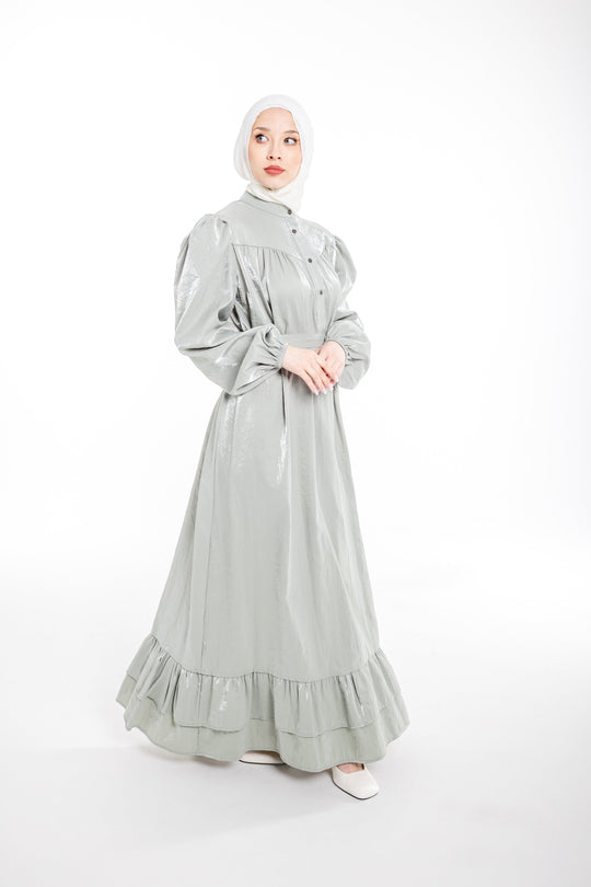 Soraya Modest Ruffle Hem Dress  | Sage Green