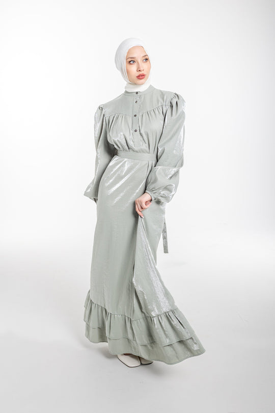 Soraya Modest Ruffle Hem Dress  | Sage Green