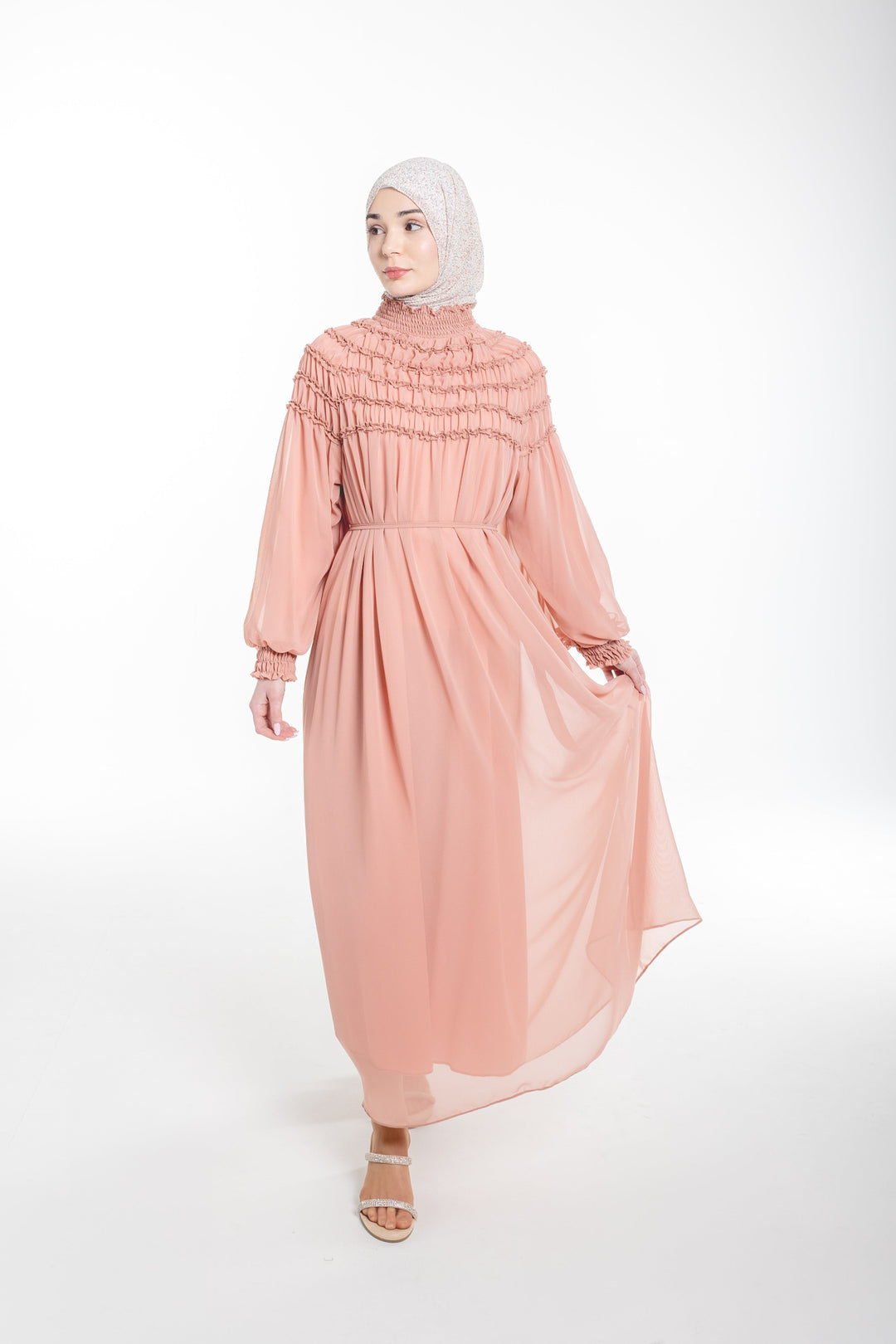 Sienna Shirred Evening Modest Dress | Pink
