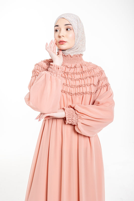 Sienna Shirred Evening Modest Dress | Pink