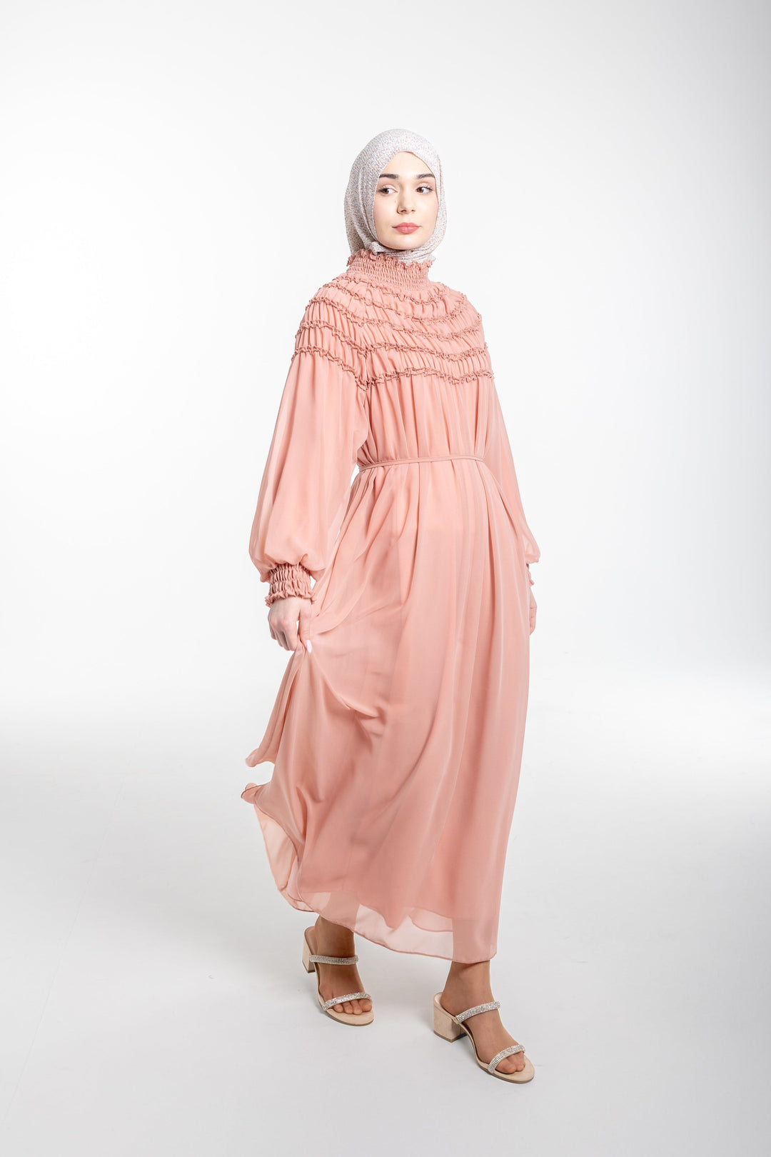 Sienna Shirred Evening Modest Dress | Pink