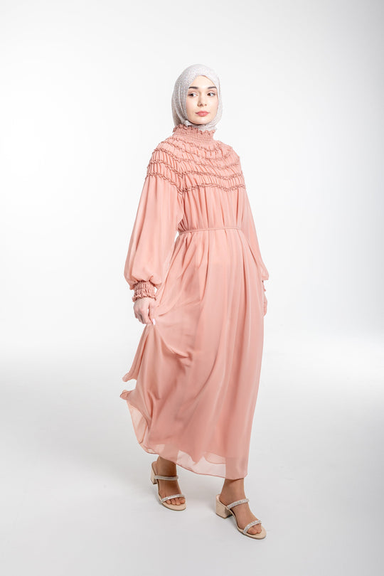 Sienna Shirred Evening Modest Dress | Pink
