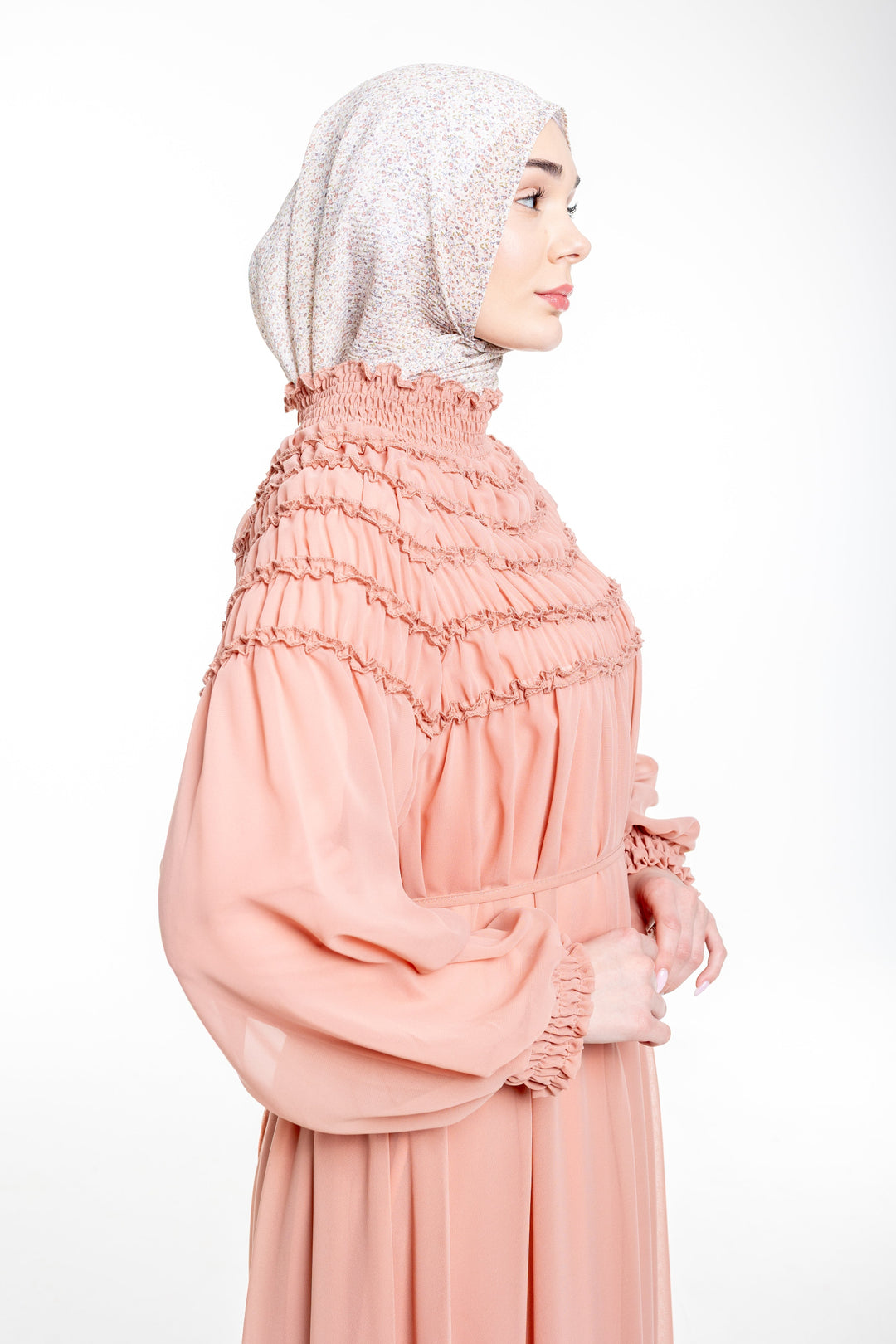 Sienna Shirred Evening Modest Dress | Pink