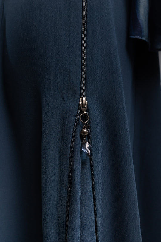 Zipper Side Expanded Modest Abaya | Prussian Blue