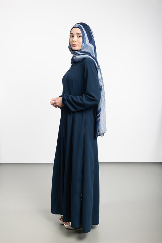 Zipper Side Expanded Modest Abaya | Prussian Blue