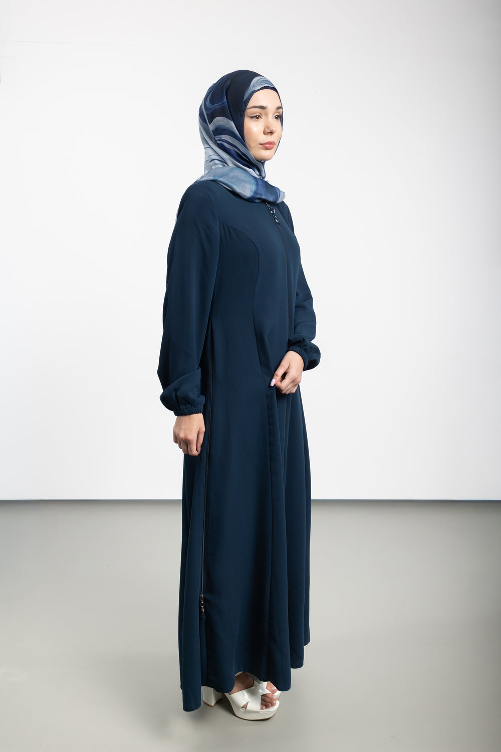 Zipper Side Expanded Modest Abaya | Prussian Blue