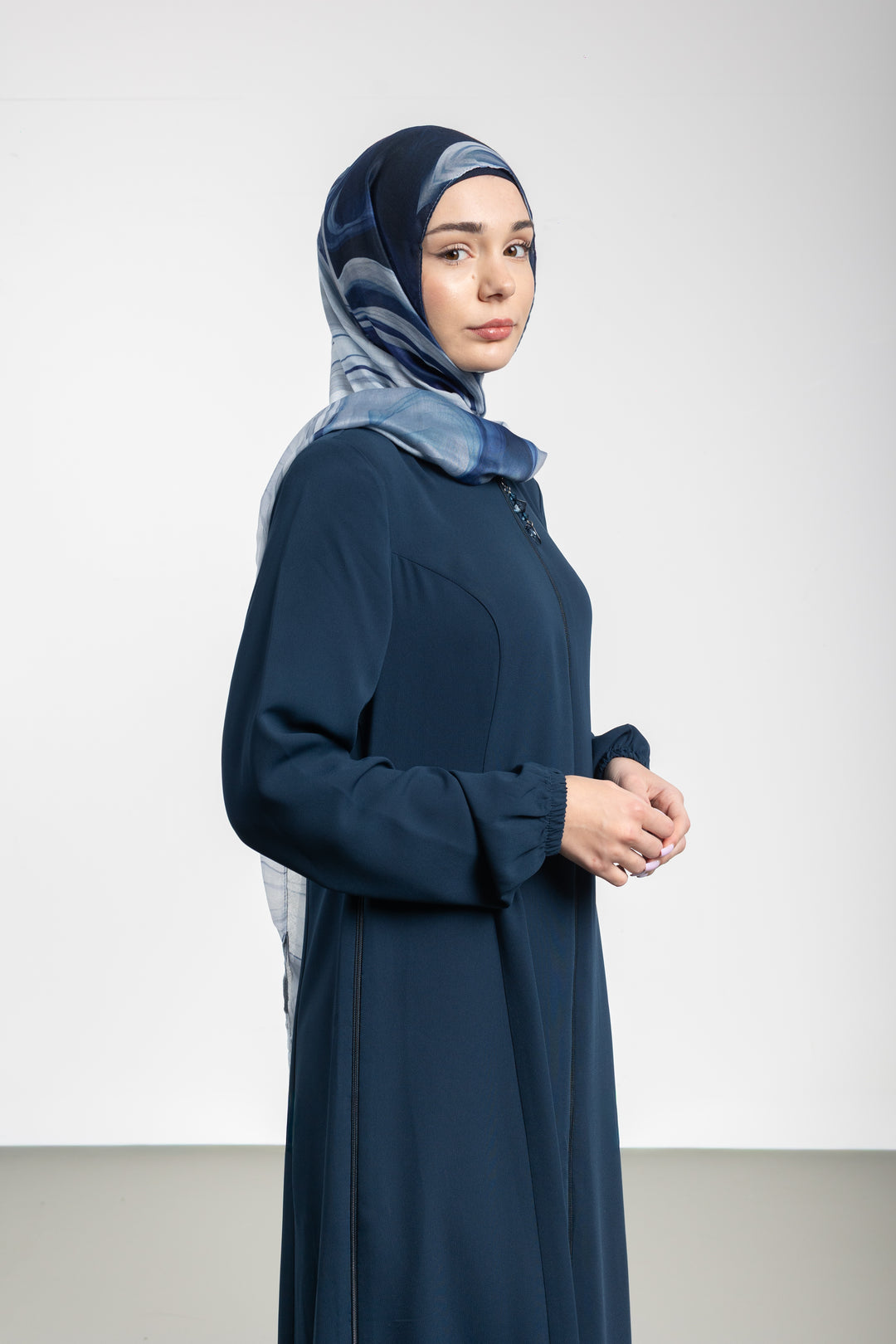 Zipper Side Expanded Modest Abaya | Prussian Blue