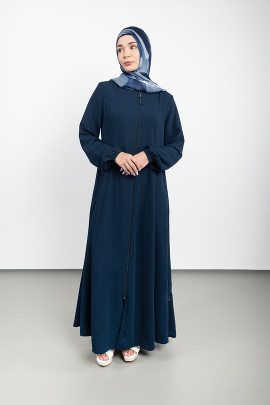 Zipper Side Expanded Modest Abaya | Prussian Blue