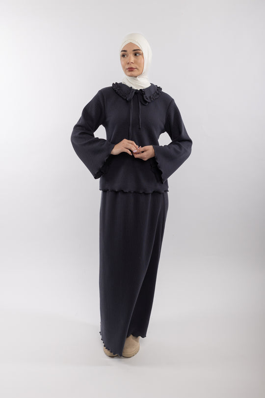 Knit Modest Skirt Set | Grey