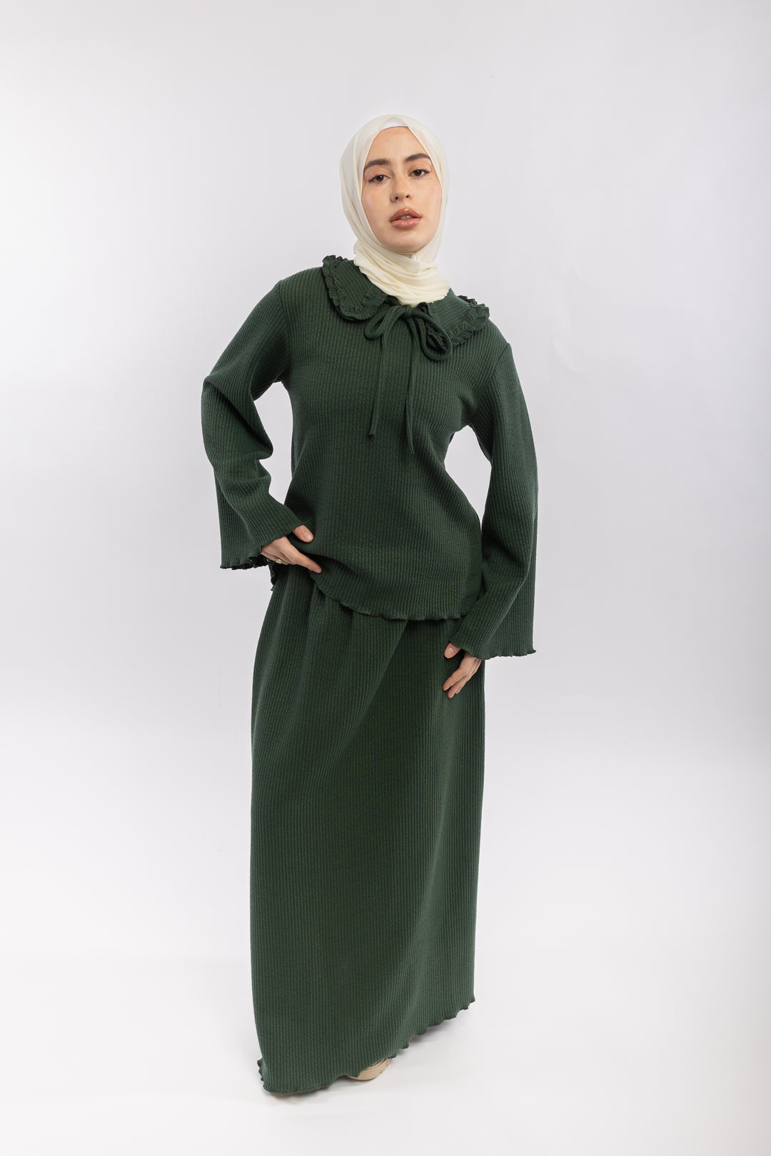 Knit Modest Skirt Set | Grey