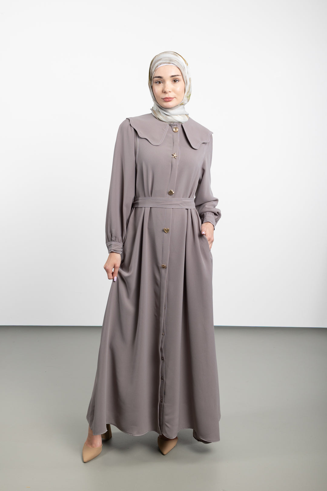 Twilight Veil belted Dress | Beige