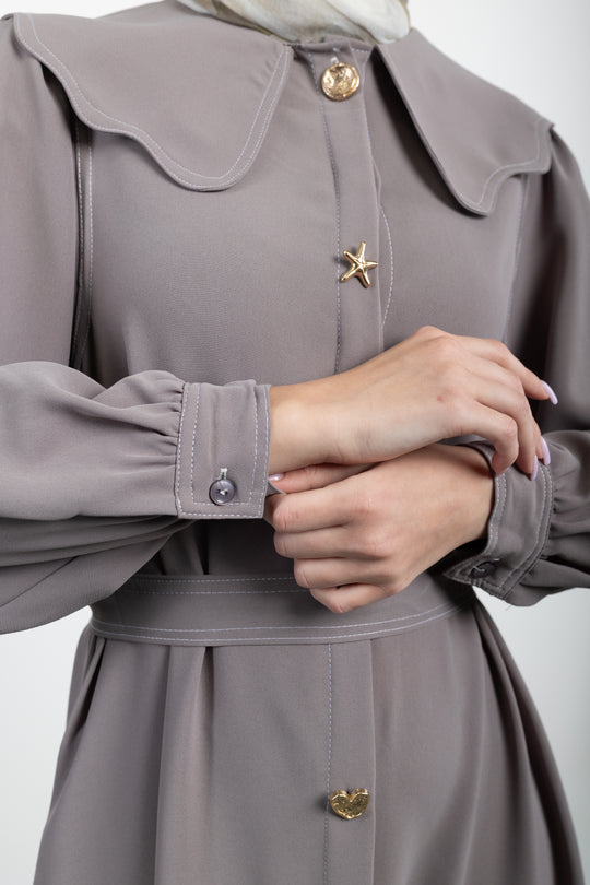 Twilight Veil belted Dress | Beige