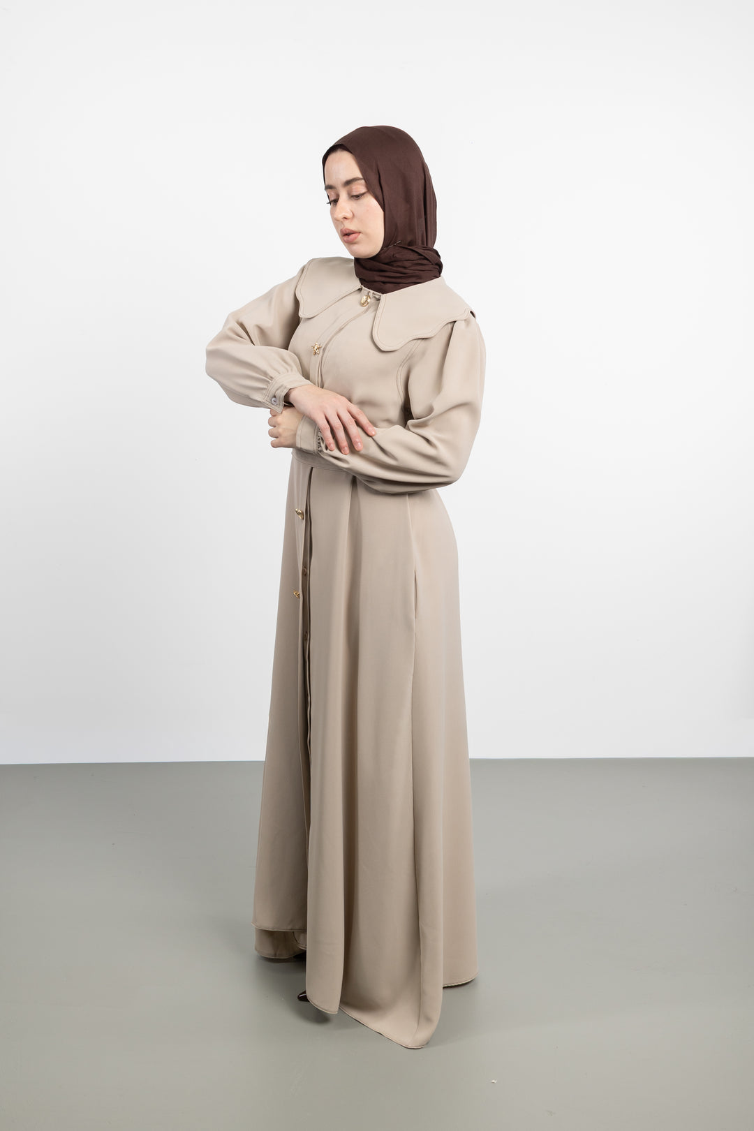 Twilight Veil belted Dress | Beige