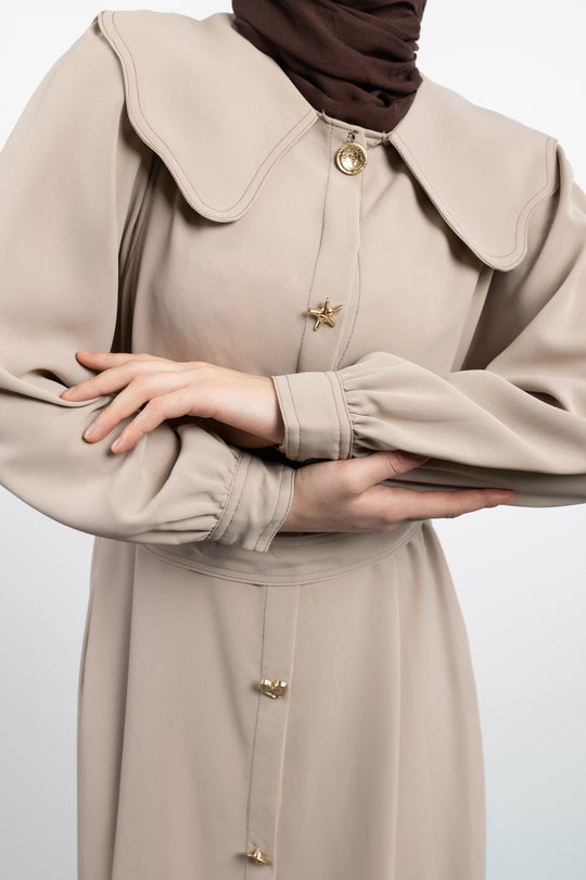 Twilight Veil belted Dress | Beige