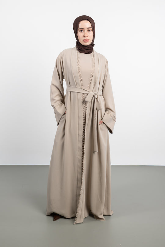 The Celeste Wrap Two-Piece  Abaya Set | Beige