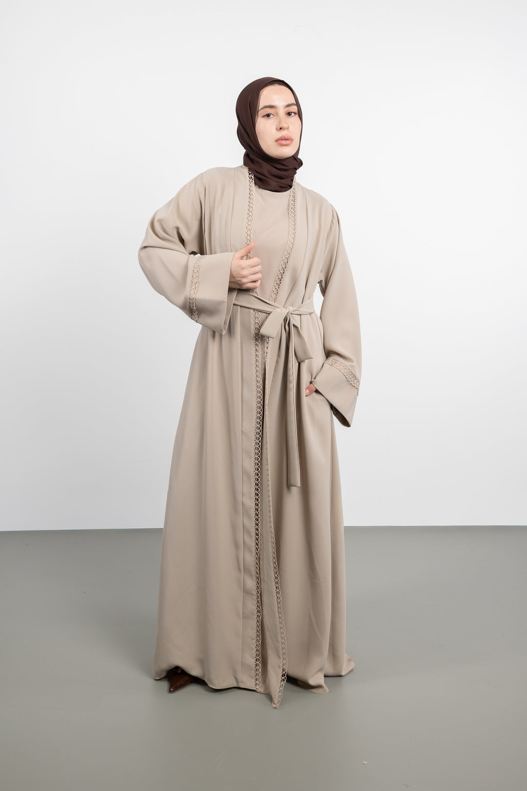 The Celeste Wrap Two-Piece  Abaya Set | Beige