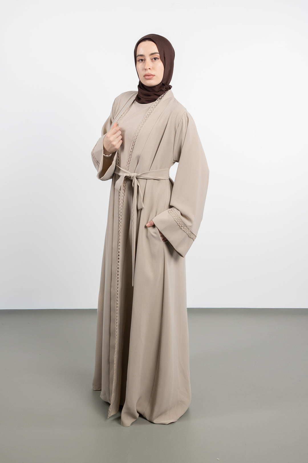 The Celeste Wrap Two-Piece  Abaya Set | Beige