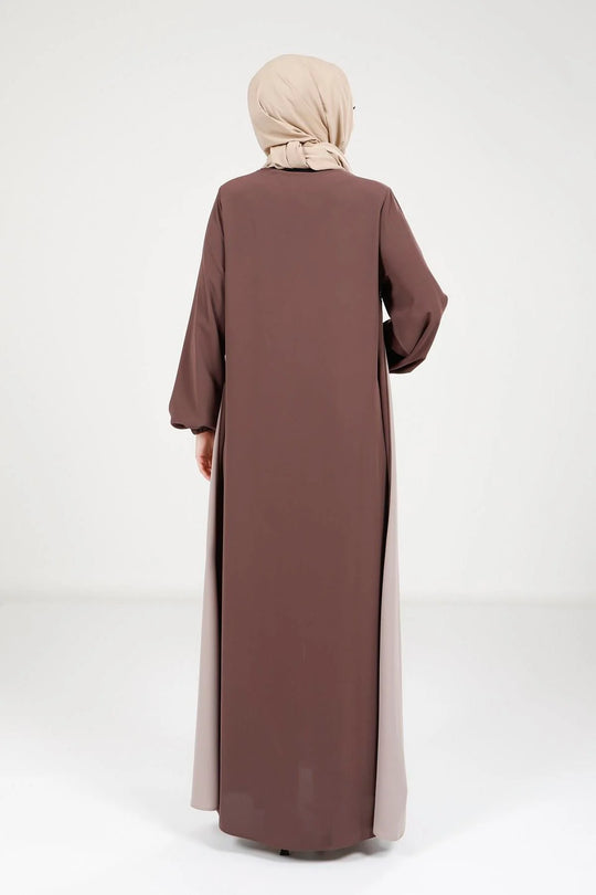 Elegant Two-Tone Zip Detail Abaya | Brown