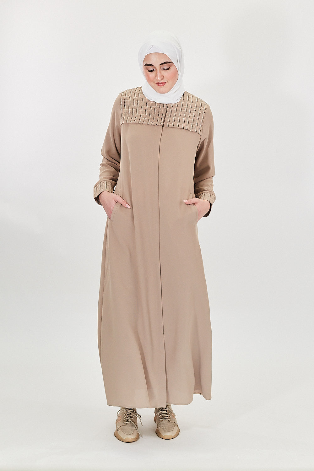 Taupe Textured Modest Turkish Jilbab