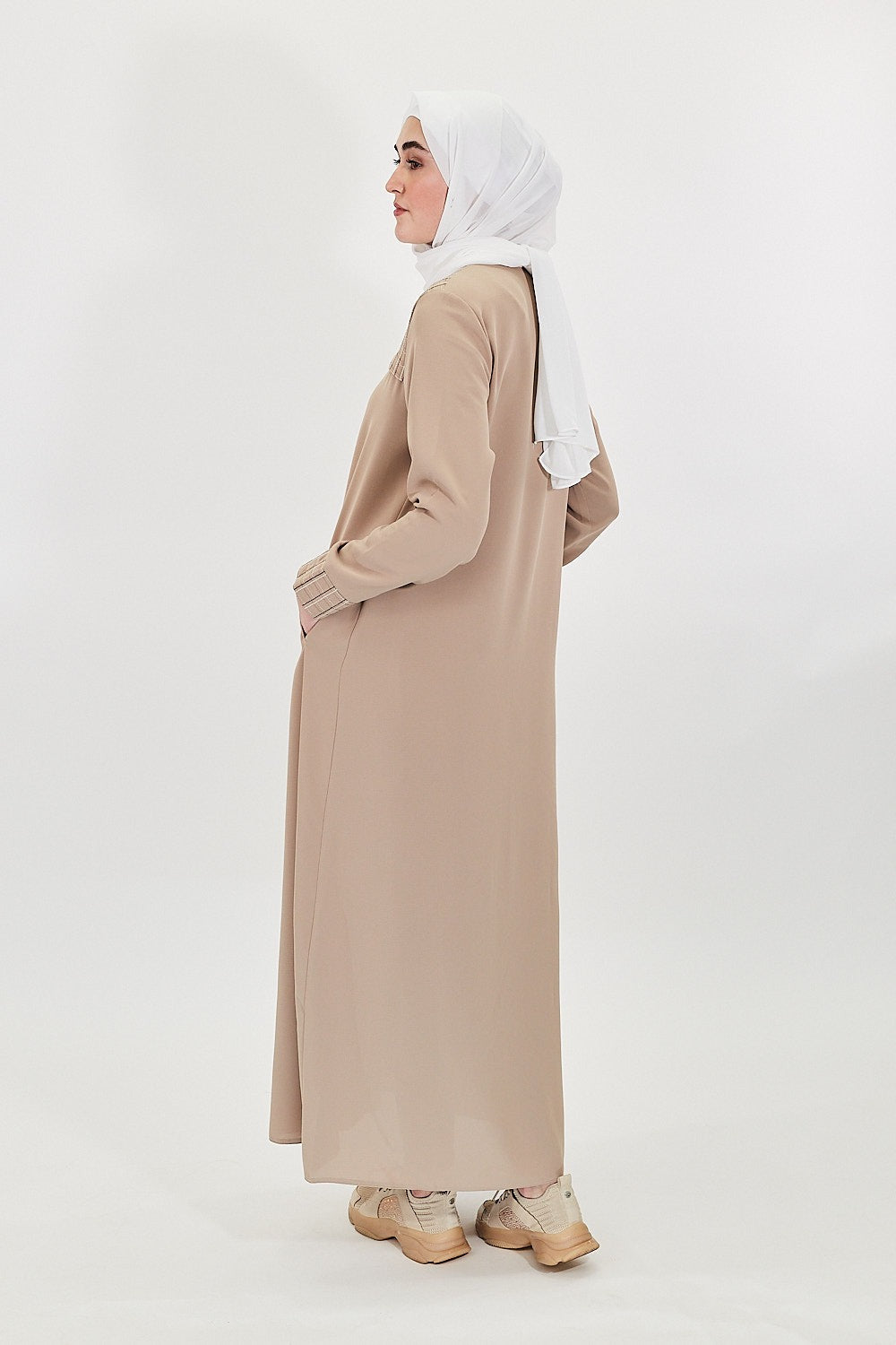 Taupe Textured Modest Turkish Jilbab