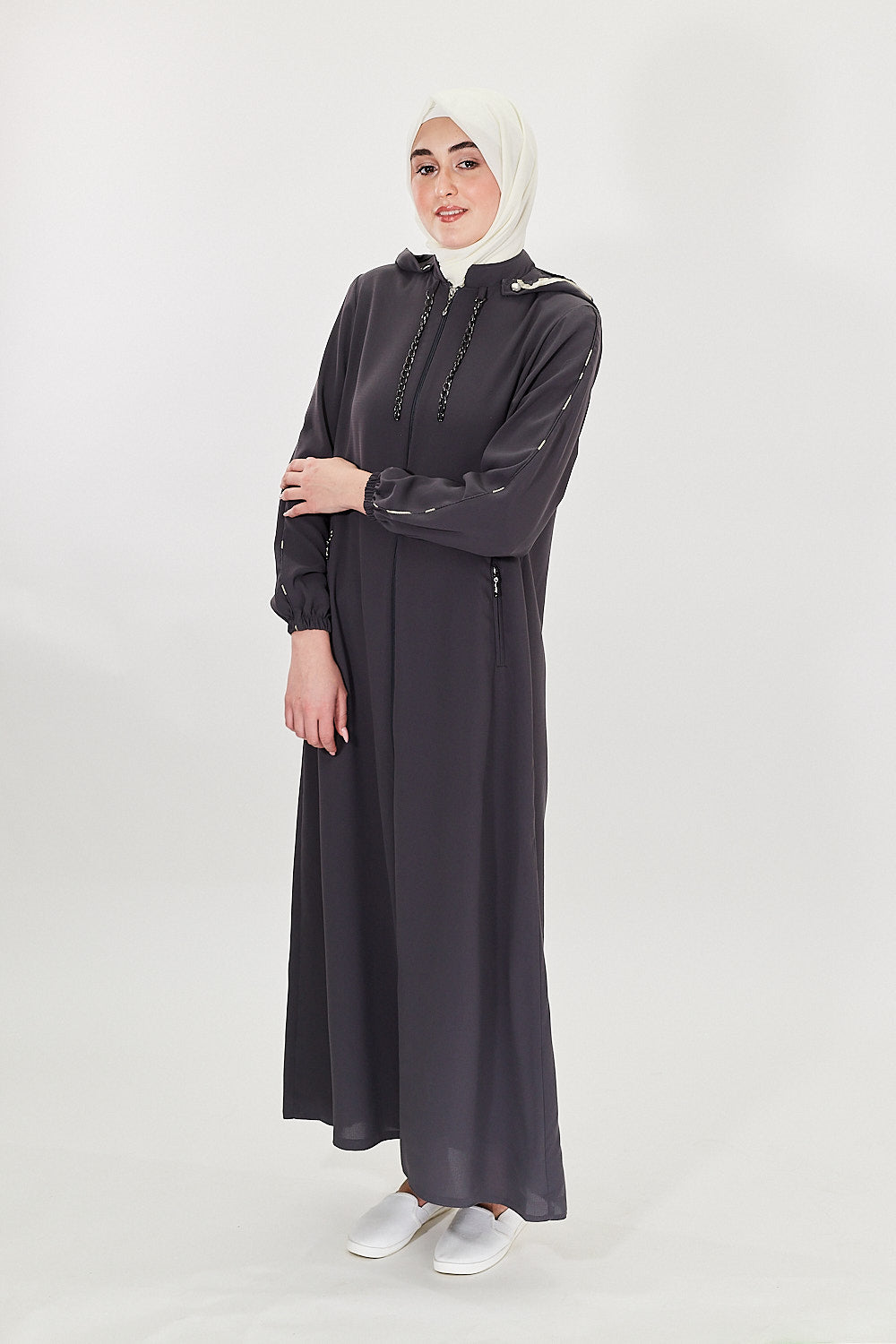 Elegance Cascade Modest Turkish Jilbab | Grey