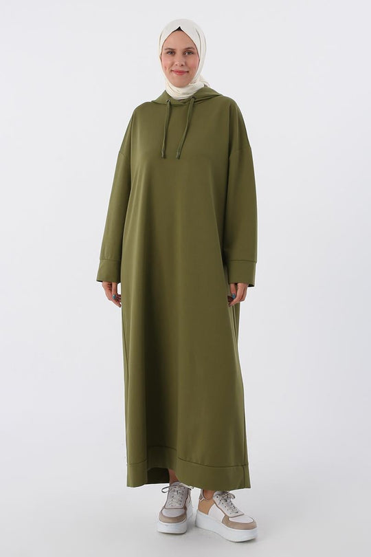 Sara Modest Hooded Chic Maxi Dress | Dark Green