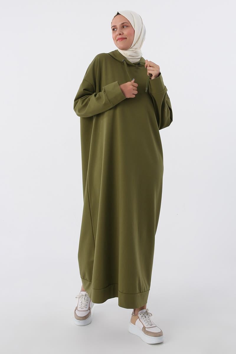 Sara Modest Hooded Chic Maxi Dress | Dark Green