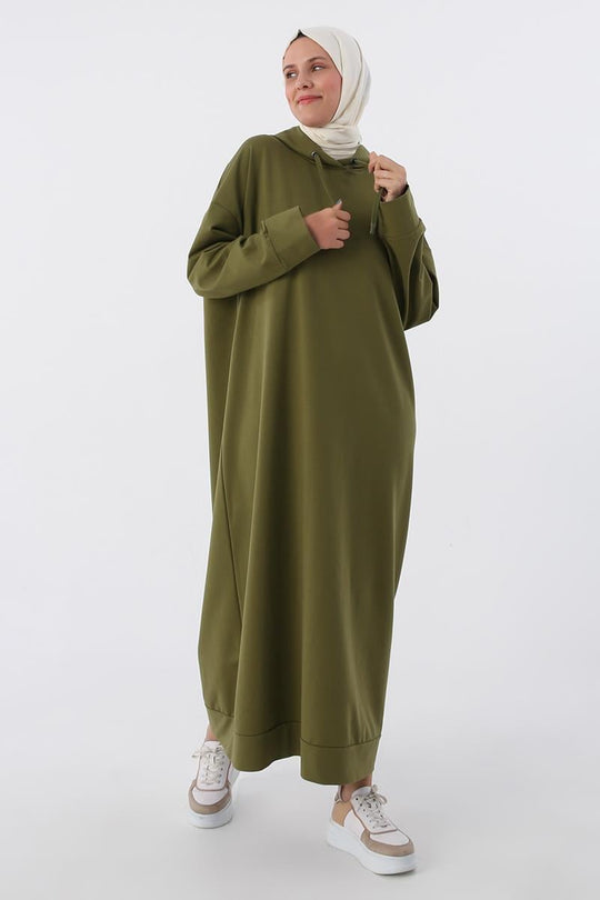Sara Modest Hooded Chic Maxi Dress | Dark Green