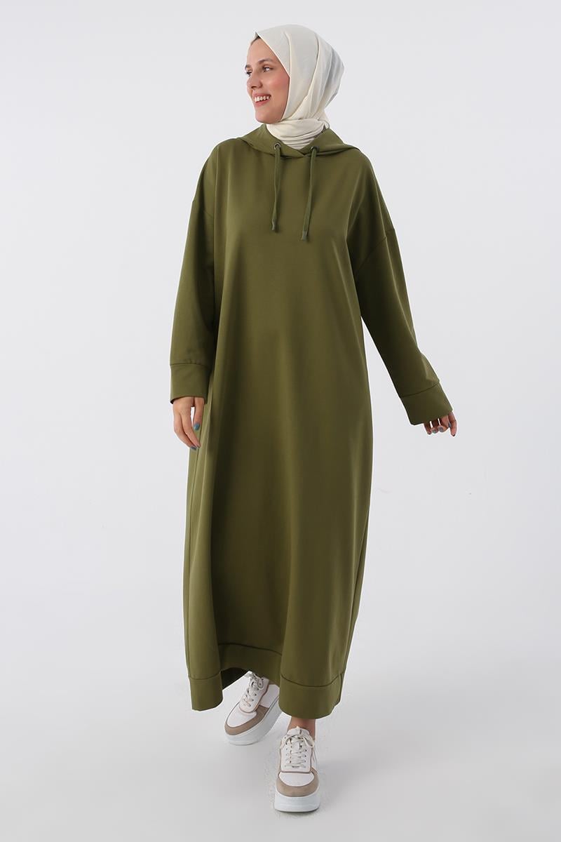 Sara Modest Hooded Chic Maxi Dress | Dark Green