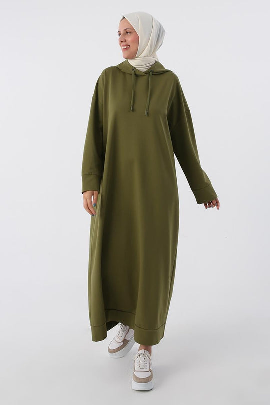 Sara Modest Hooded Chic Maxi Dress | Dark Green