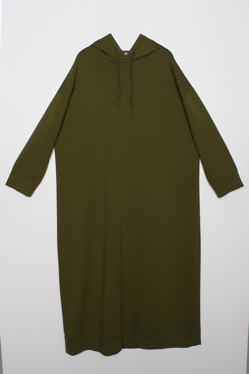 Sara Modest Hooded Chic Maxi Dress | Dark Green