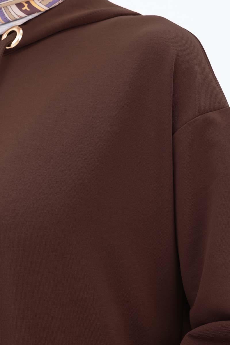 Sara Modest Hooded Chic Maxi Dress | Brown