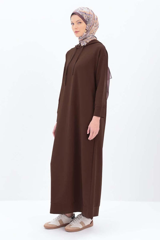 Sara Modest Hooded Chic Maxi Dress | Brown