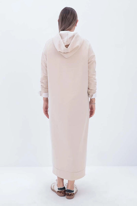 Sara Modest Hooded Chic Maxi Dress |Beige