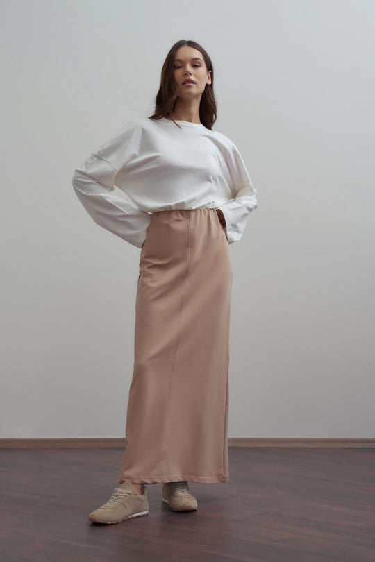 Veronica Maxi Modest Skirt | Beige