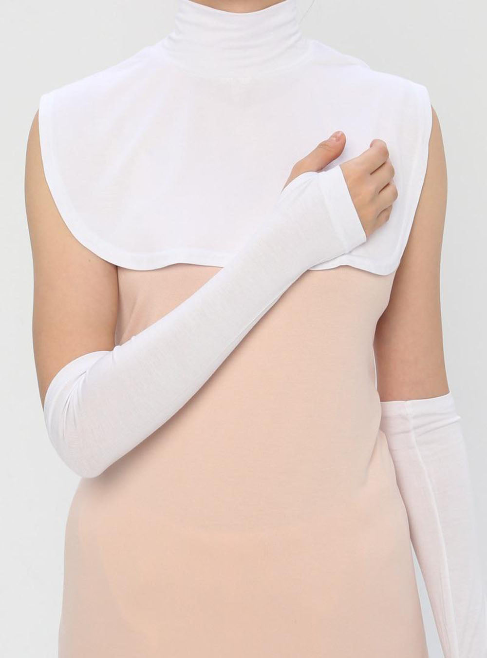 Chic Shoulder Drape with High Neckline | White