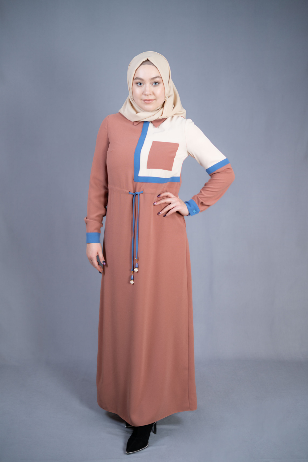 Karima Tie Waist Modest Dress | Coffee