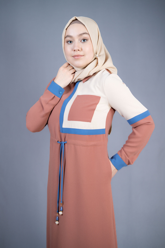 Karima Tie Waist Modest Dress | Coffee