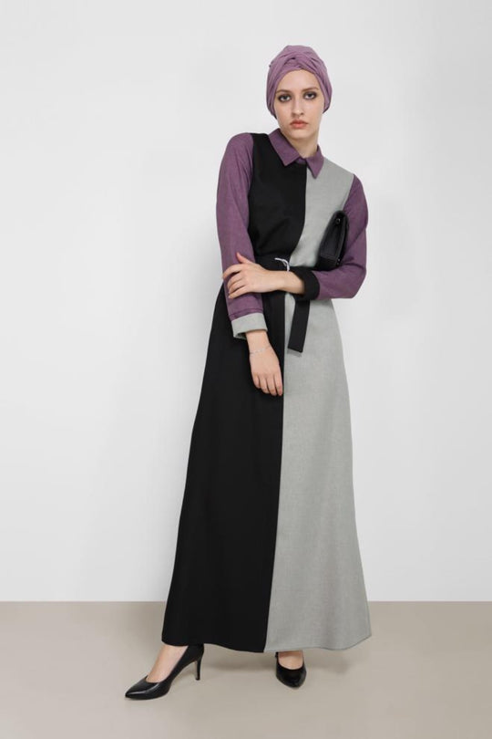 Masika Two Tone Modest Dress | Purple Sleeve