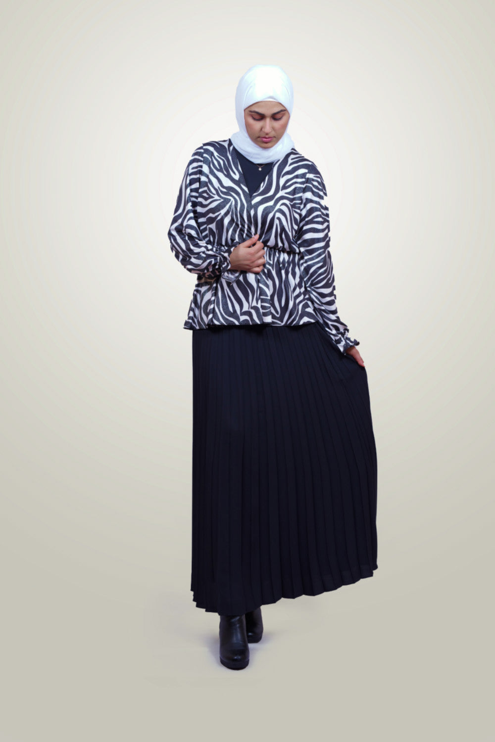 Sabiyya Zebra Modest Skirt Set | Black
