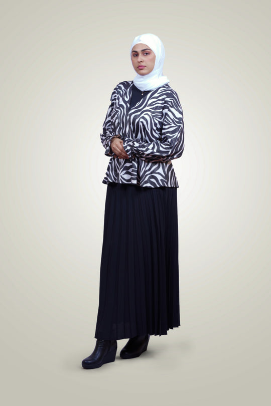 Sabiyya Zebra Modest Skirt Set | Black