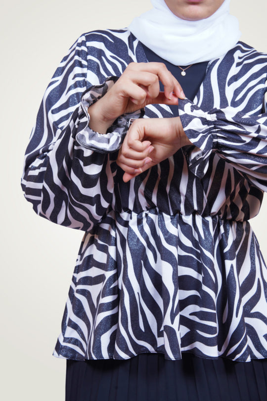 Sabiyya Zebra Modest Skirt Set | Black