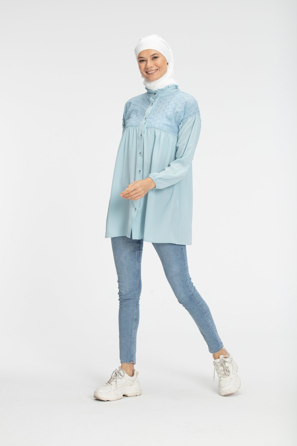 ‘ELLA’ Button Up Top | Baby Blue Top Dana Fashion 