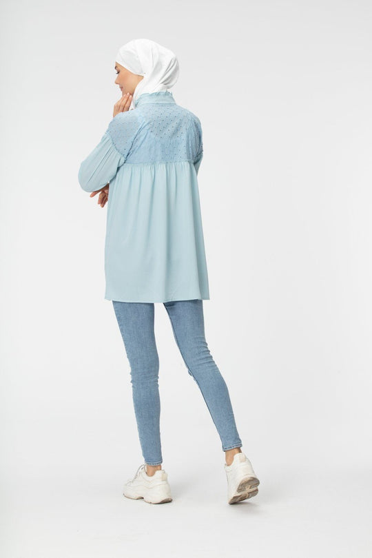 ‘ELLA’ Button Up Top | Baby Blue Top Dana Fashion 