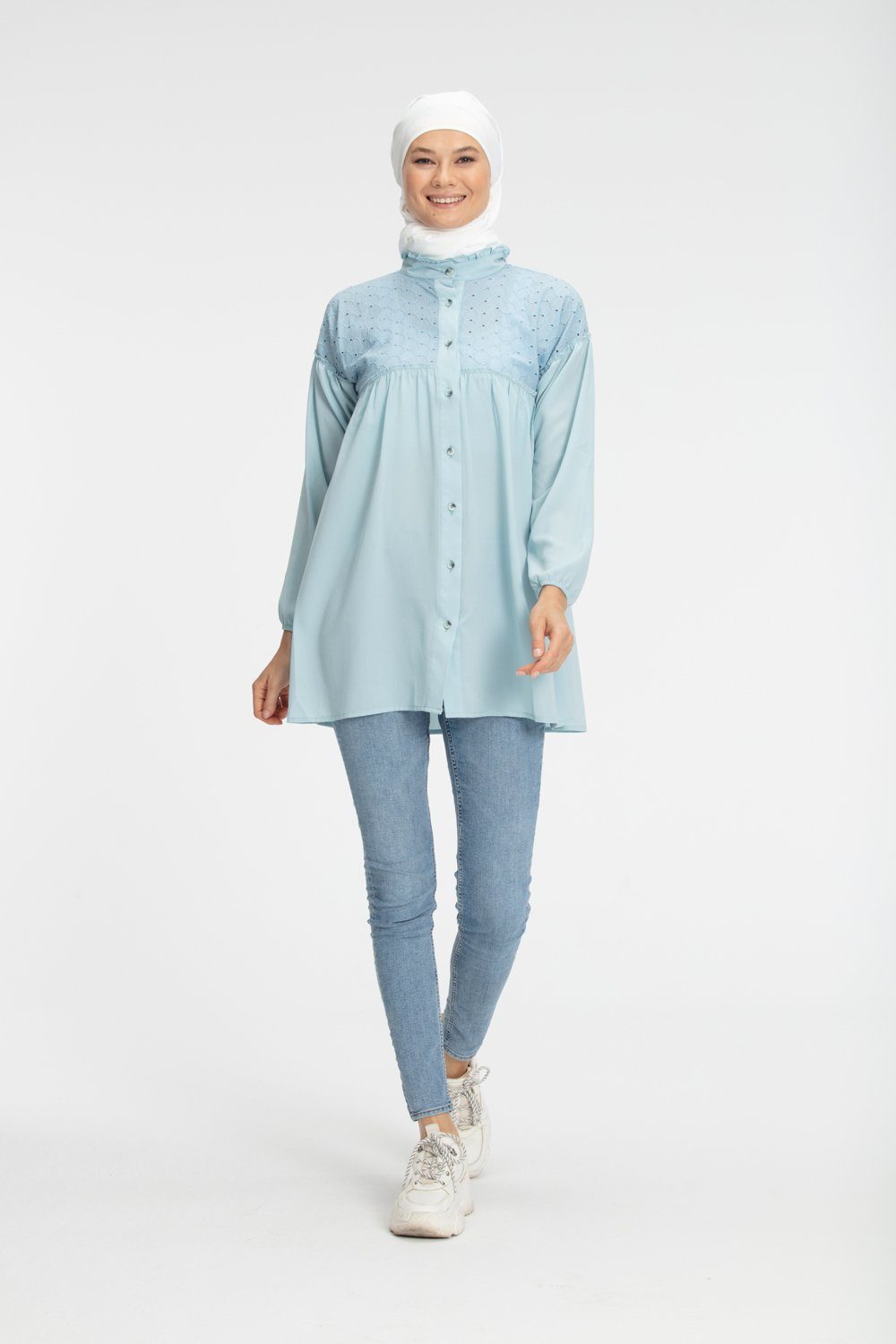 ‘ELLA’ Button Up Top | Baby Blue Top Dana Fashion 