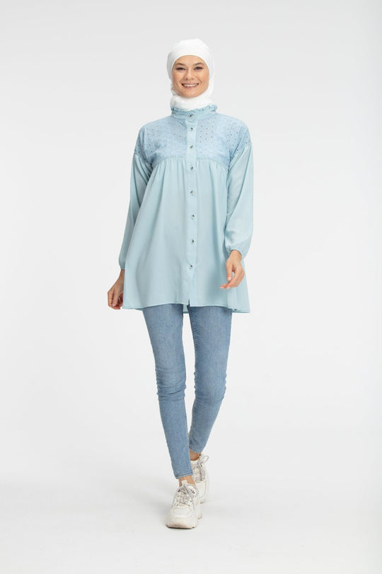 ‘ELLA’ Button Up Top | Baby Blue Top Dana Fashion 