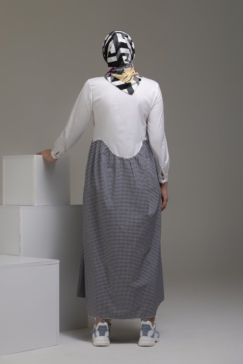 Gray Striped Garnished Dress Top Dana Fashion 