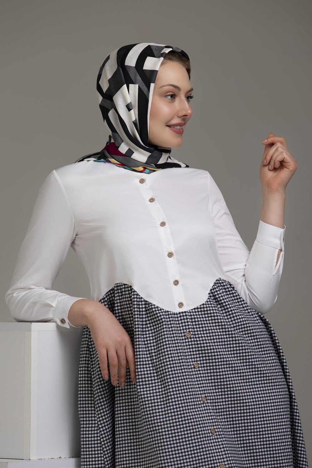 Gray Striped Garnished Dress Top Dana Fashion 